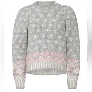 LoveShackFancy Rosie Pointelle Grey/GrayAlpaca Wool  Pullover Sweater (S)